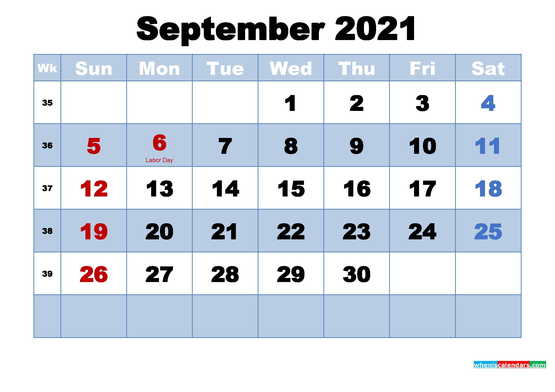 September 2021 Calendar With Holidays Printable Print September 2021 Calendar