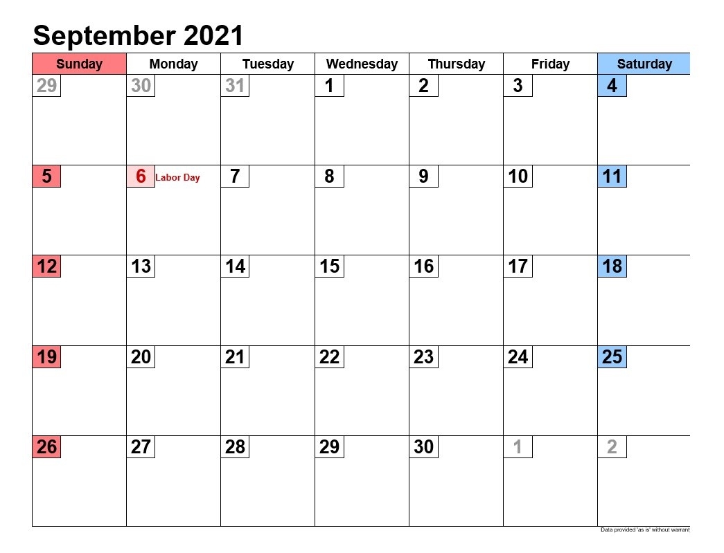 September 2021 Calendars Landscape Format | 2021Printablecalendar September 2021 Calendar Image