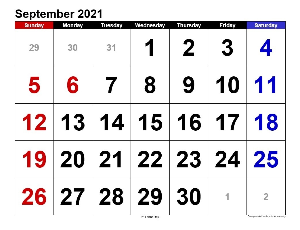 September 2021 Calendars Landscape Format | 2021Printablecalendar September 2021 Calendar Panchang