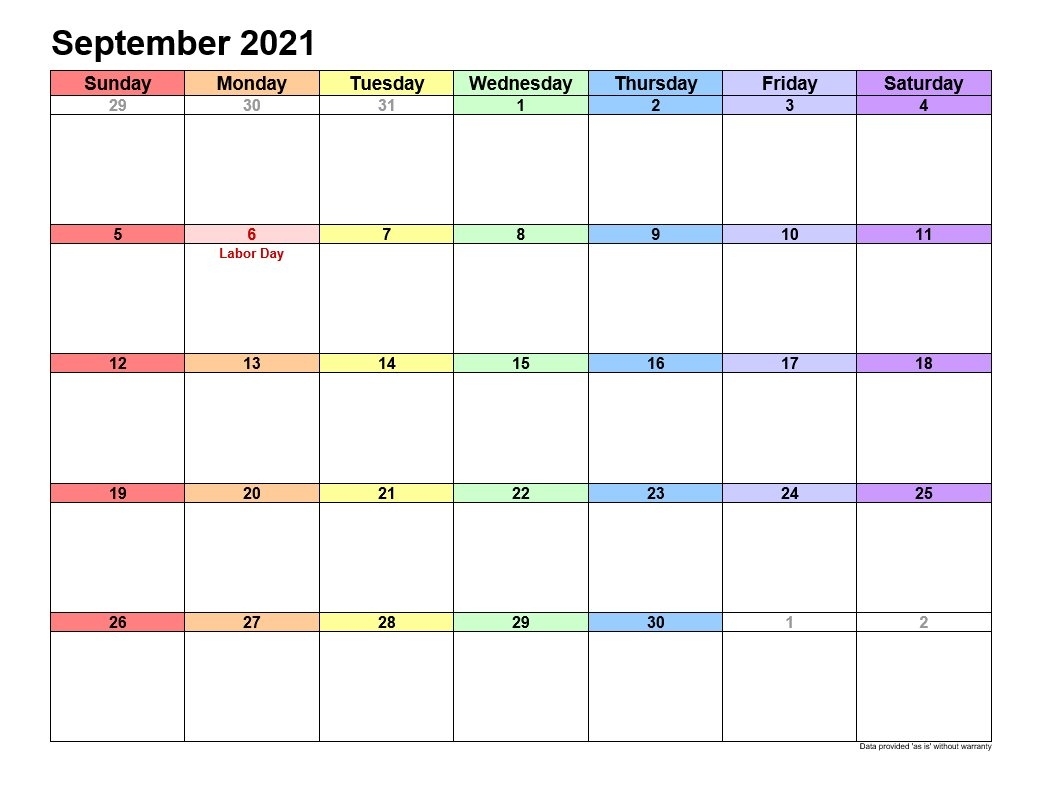 September 2021 Calendars Landscape Format | 2021Printablecalendar September 2021 Monthly Calendar