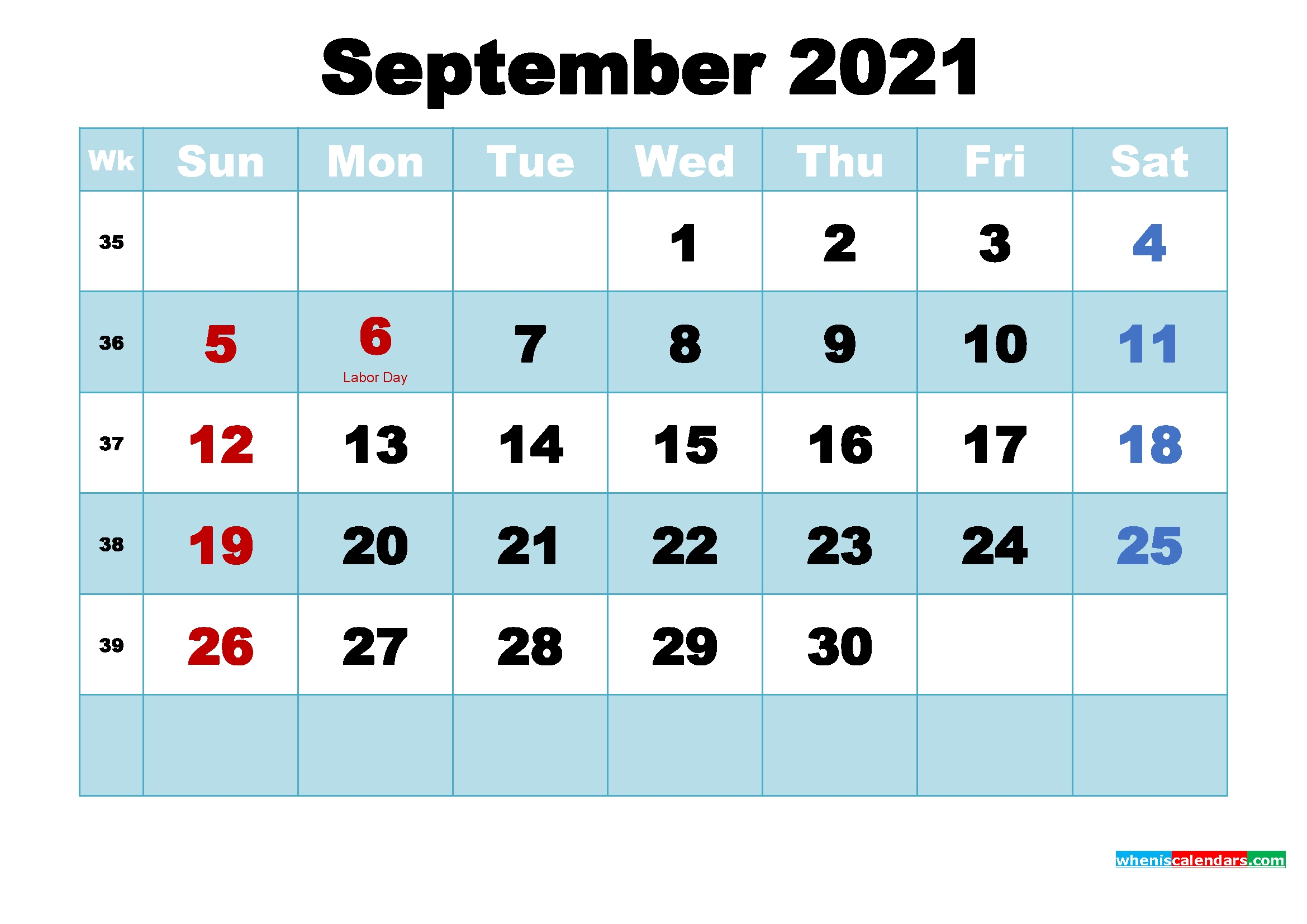 September 2021 Free Printable Calendar With Holidays September 2021 Calendar Image