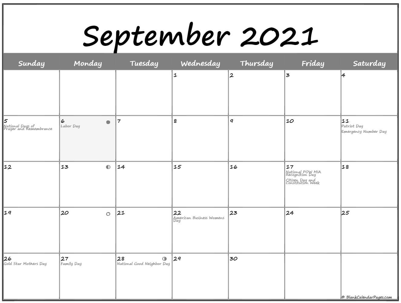 September 2021 Lunar Calendar | Moon Phase Calendar September 2020 To March 2021 Calendar