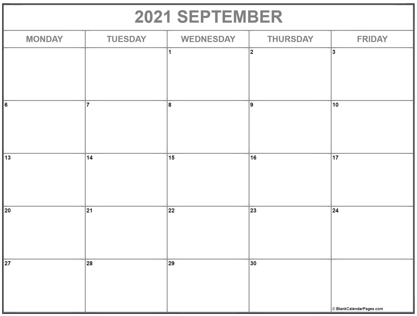 September 2021 Monday Calendar | Monday To Sunday September 2021 Calendar Starting Monday