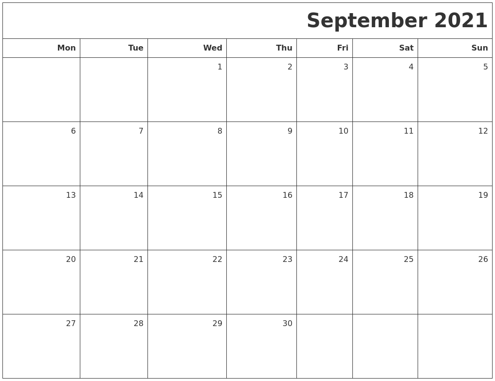 September 2021 Printable Blank Calendar September 2021 Calendar Free