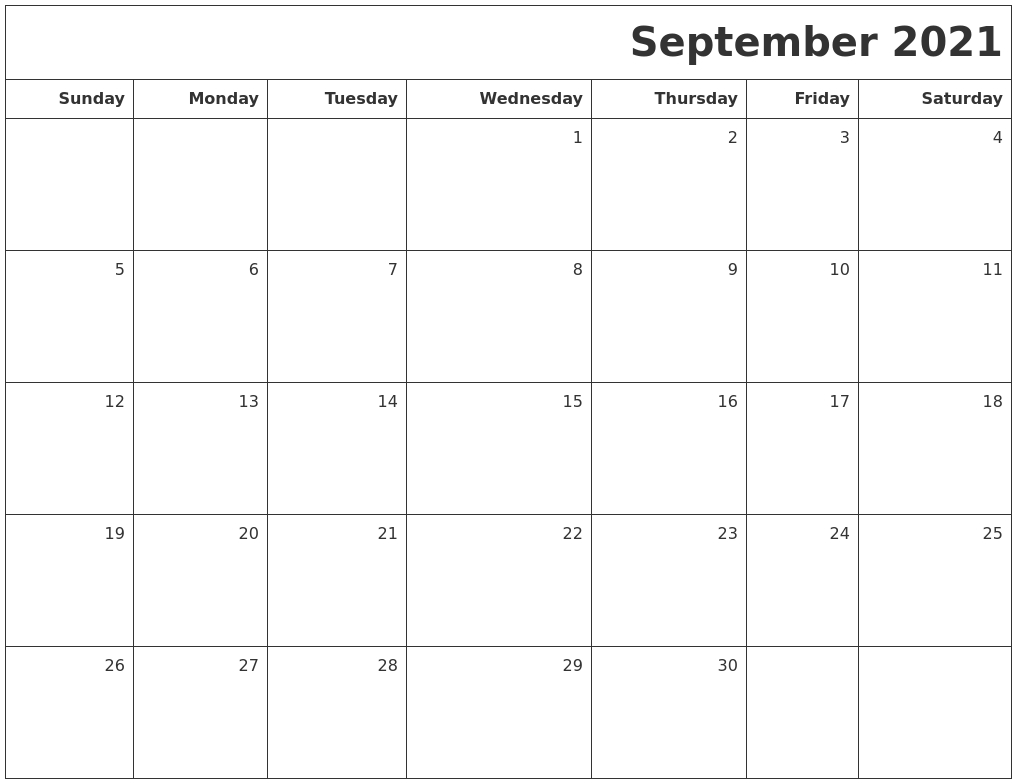 September 2021 Printable Blank Calendar September 2021 Calendar Image