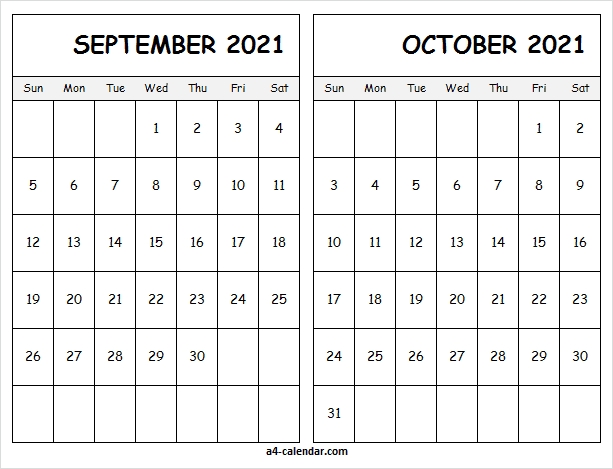 September October 2021 Calendar Editable - A4 Calendar Calendar For September And October 2021