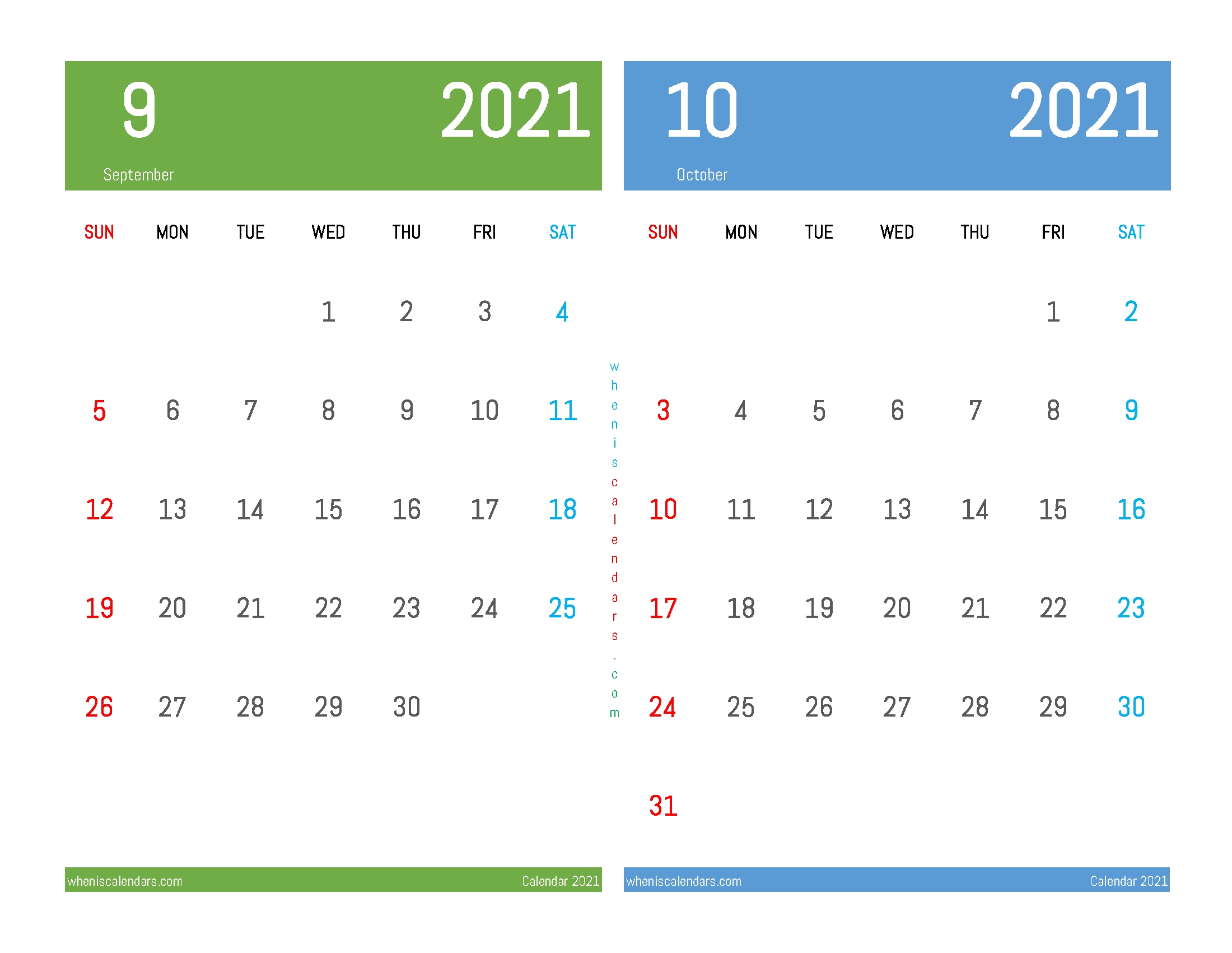September October 2021 Calendar Printable Calendar For September And October 2021