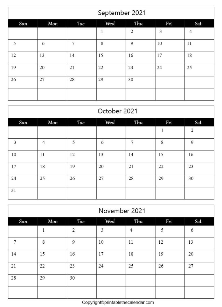 September October November 2021 Calendar Template | Printable The Calendar September And October 2021 Calendar