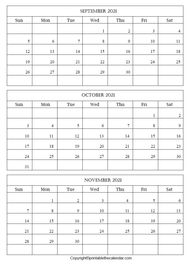 September October November 2021 Calendar Template | Printable The Calendar September October November 2021 Calendar