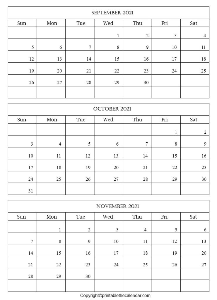 September October November 2021 Calendar Template | Printable The Calendar September October November December 2021 Calendar