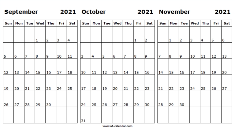 September To November 2021 Calendar A4 Size - Tumblr September October November 2021 Calendar