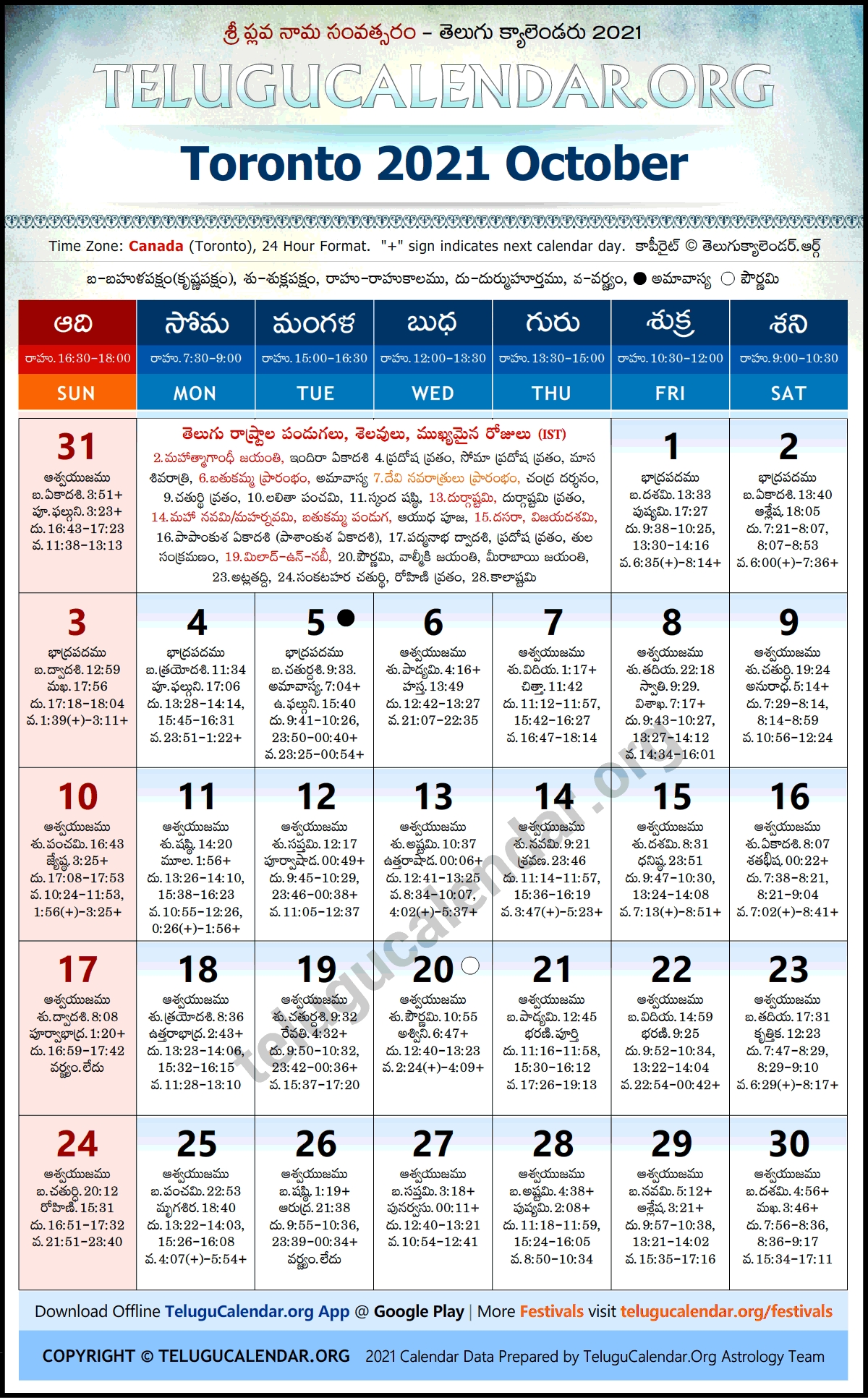 Toronto 2021 October Telugu Calendar Festivals &amp; Holidays 2021 Telugu Calendar November Month