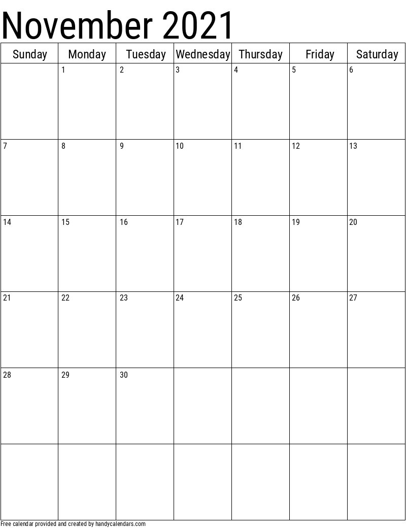 Vertical 2020 Calendar Templates - Handy Calendars September October November 2021 Calendar