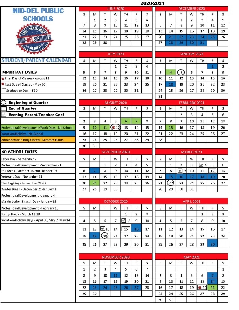 2020-2021 District Calendar | Carl Albert High School Show Me A Calendar For December 2021