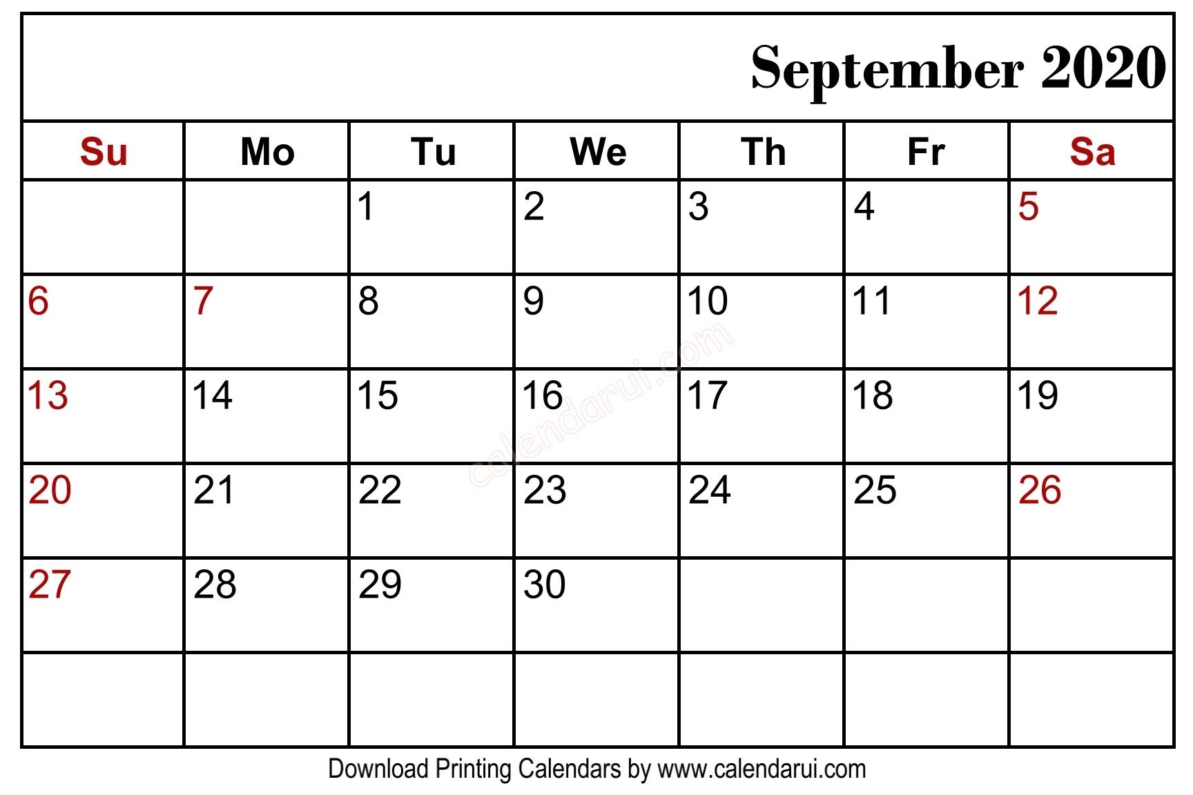 2020 Calendar Monday Thru Friday Monthly | Example Calendar Printable Free Printable Calendar September 2020 To June 2021
