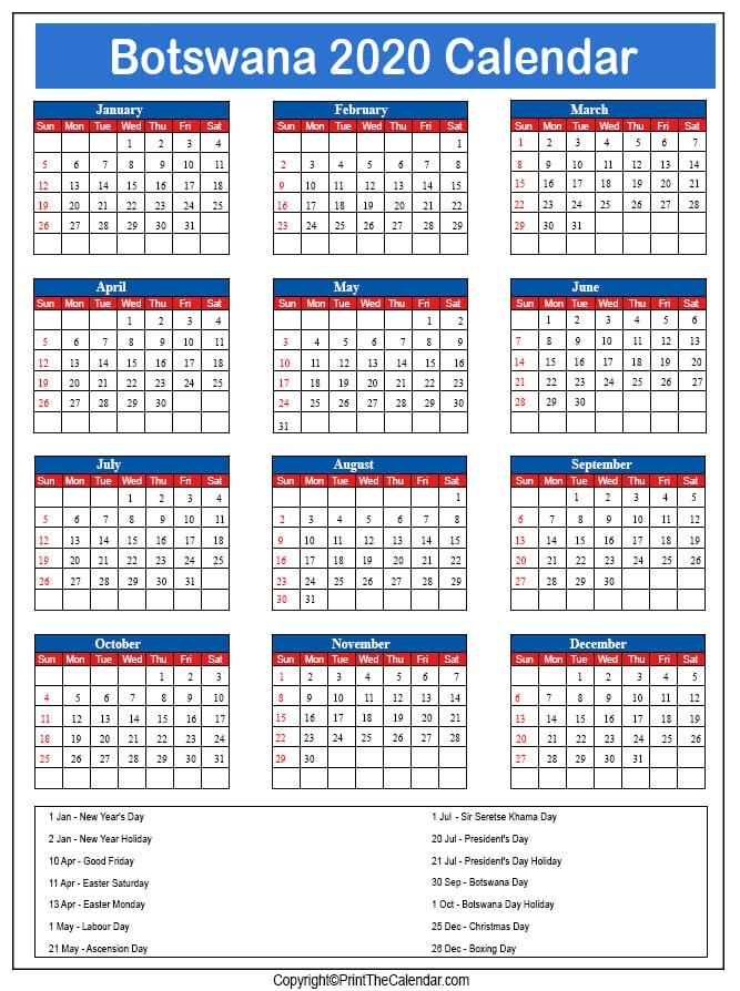 2020 Holiday Calendar Botswana | Botswana 2020 Holidays General Blue August 2021 Calendar