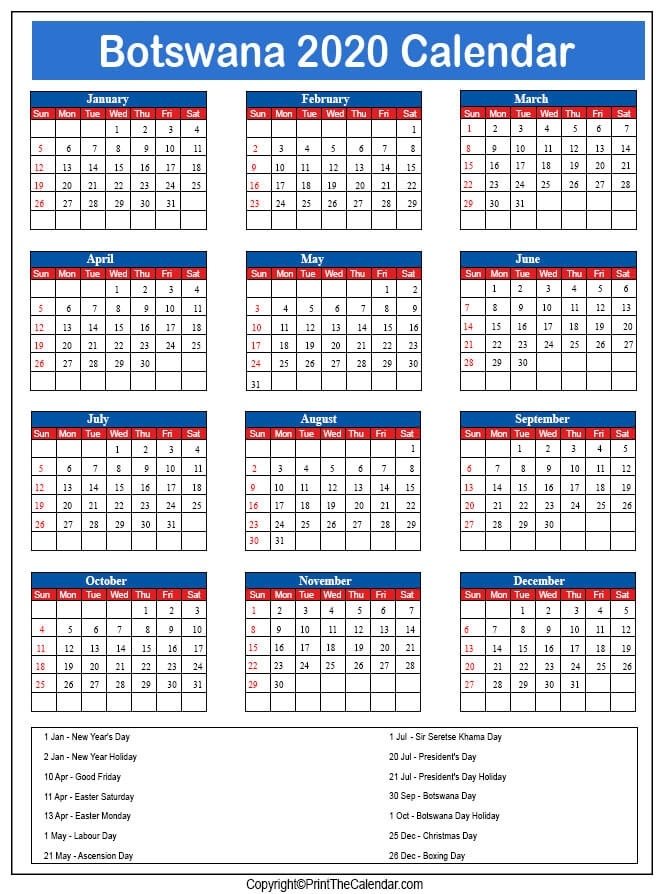 2020 Holiday Calendar Botswana | Botswana 2020 Holidays General Blue July 2021 Calendar