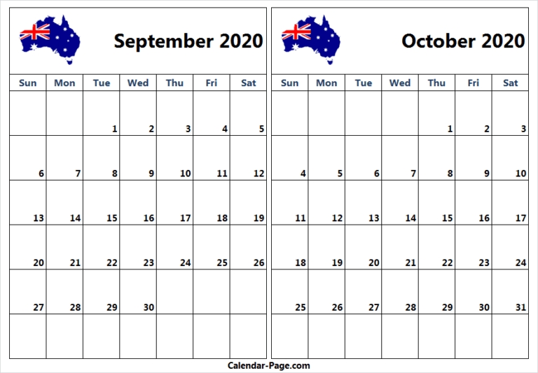 2020 September October Calendar Australia | Printable Calendar 2020 | October Calendar, Calendar October 2020 Through September 2021 Calendar