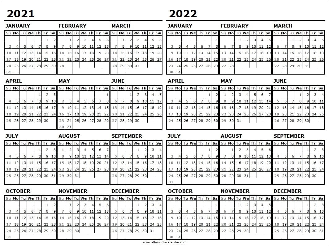 2021-2022 Calendar Free Printable Template - Two Year Calendar Online Next Year August Calendar 2021