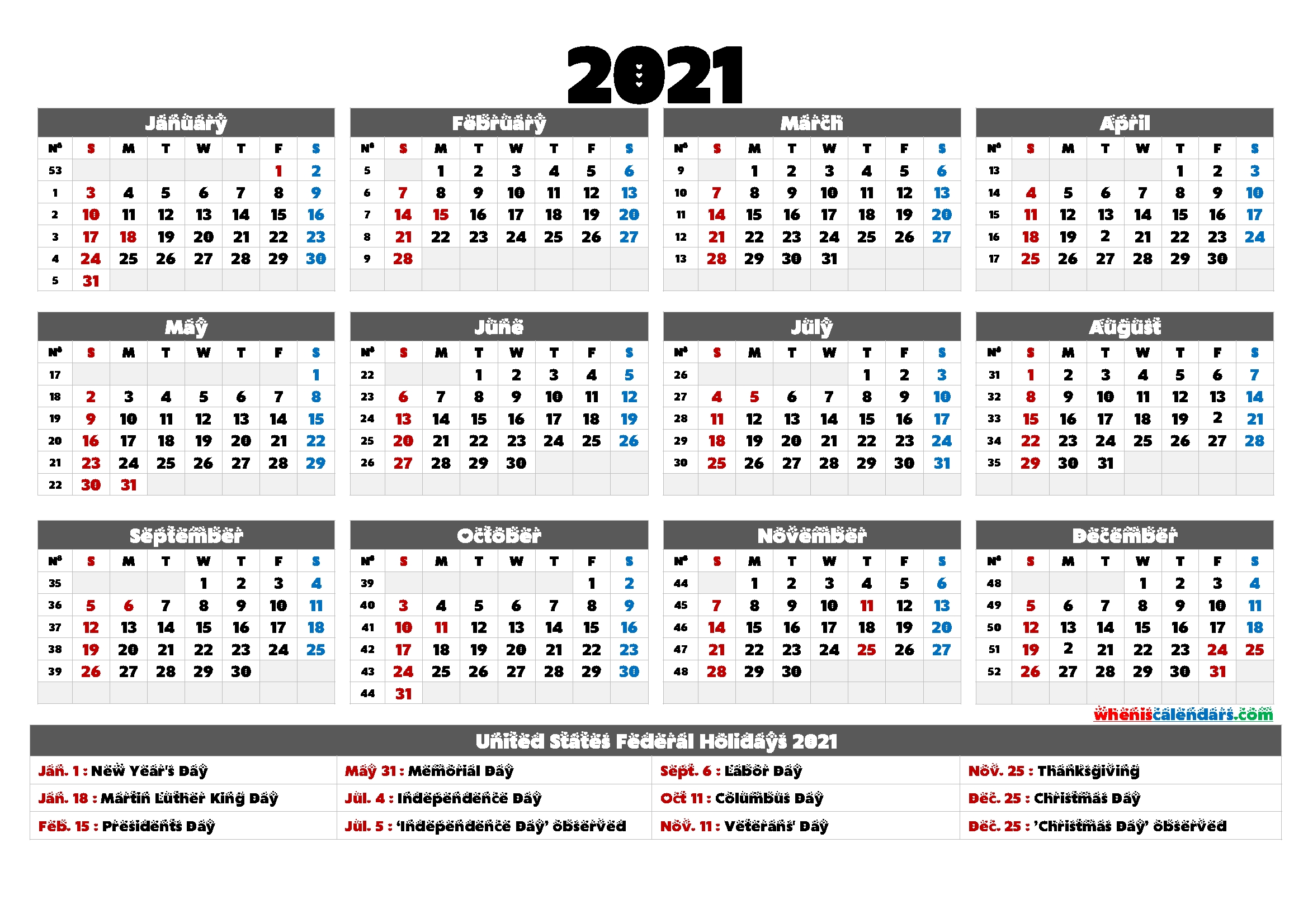 2021 Calendar With Holidays Printable - 6 Templates | Free Printable 2020 Calendar With Holidays Next Year August Calendar 2021