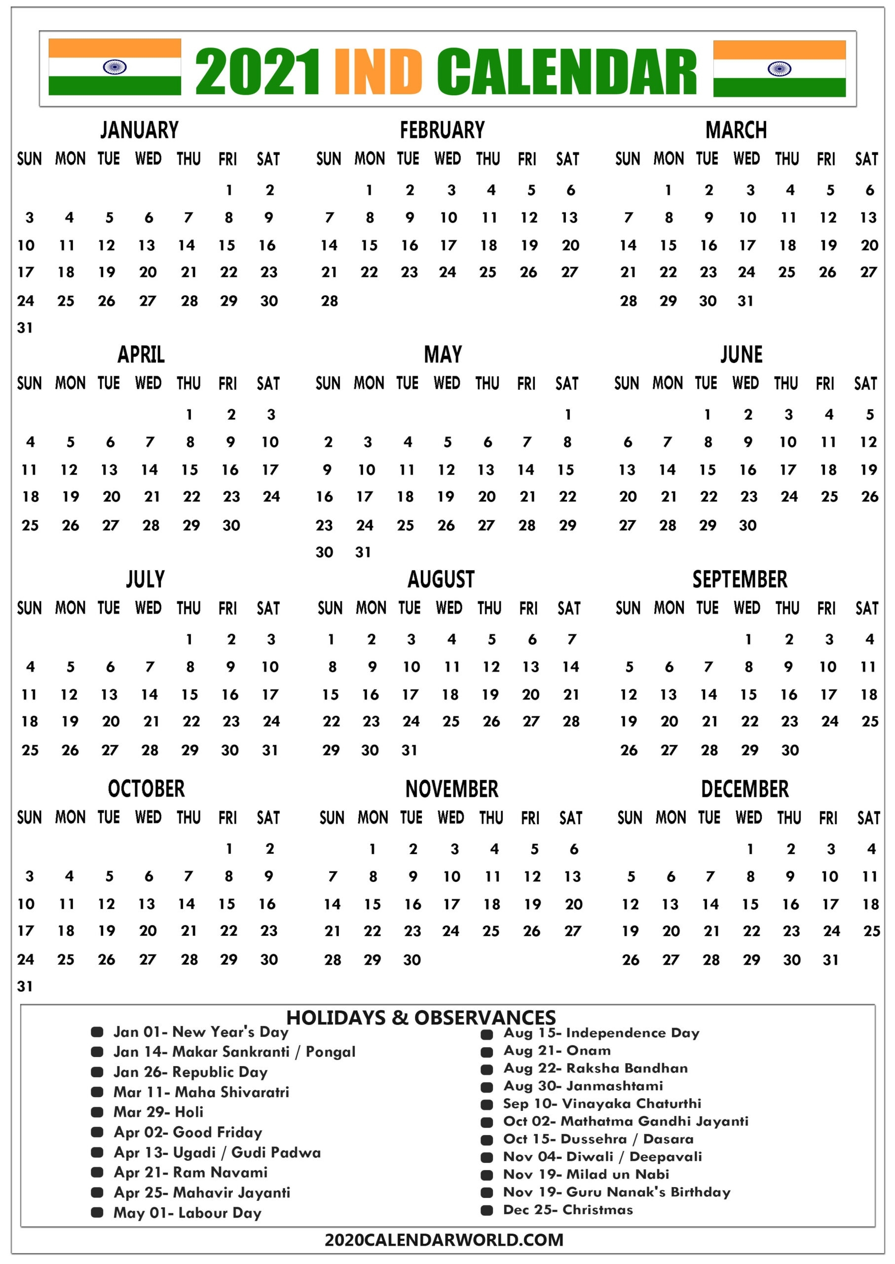 2021 Calendar With India Holidays, Bank, Office, School Printable October 2021 Calendar School Holidays