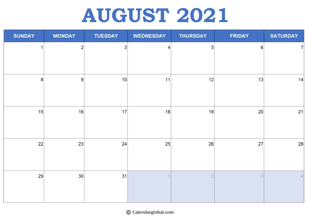2021 Excel Calendar Templates: Free Printable Monthly &amp; Weekly Designs - Calendarglobal August 2021 Calendar Month