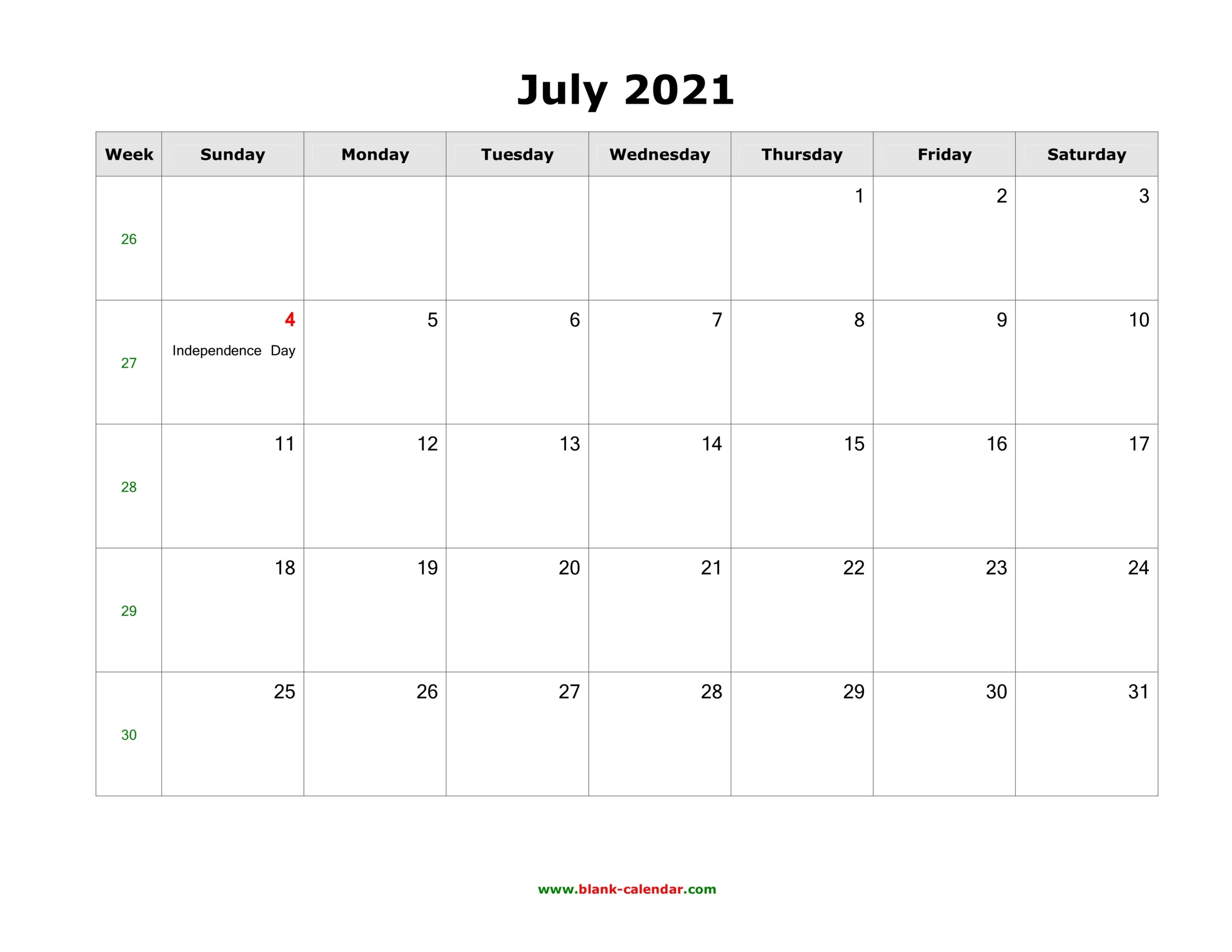 2021 July Calendar | Free 2021 Printable Calendars Downloadable July 2021 Calendar