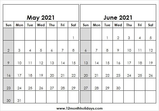 2021 May And June Calendar | Printable Calendar 2021 Free Printable June 2021 Calendar With Holidays