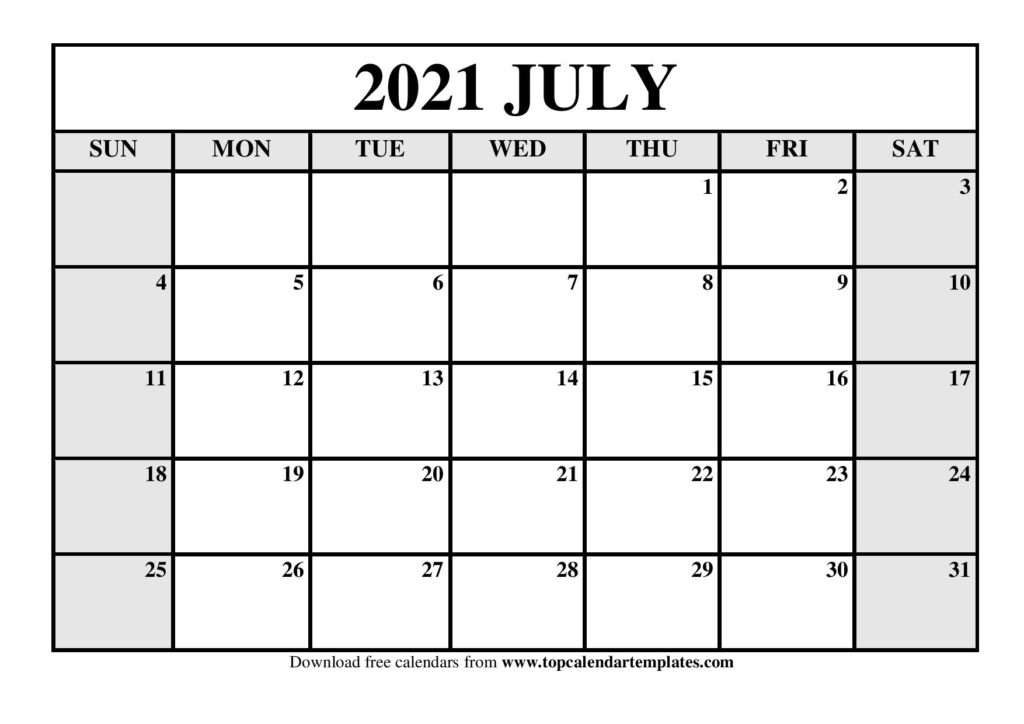 2021 Monthly Calendar Templates (January To December) February Through July 2021 Calendar