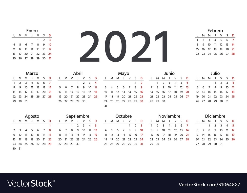 2021 Spanish Calendar Template Year Planner Vector Image Spanish Calendar December 2021