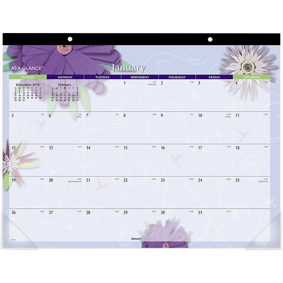 At-A-Glance 5035 22&quot; X 17&quot; Paper Flowers Monthly January 2021 - December 2021 Desk Pad Calendar December 2021 Calendar Floral