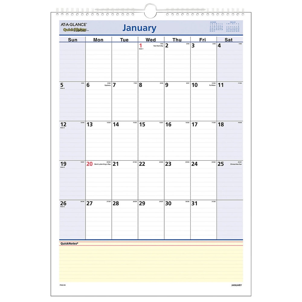 At-A-Glance Pm5228 Quicknotes 12&quot; X 17&quot; Monthly January 2021 - December 2021 Wall Calendar Month Of December 2021 Calendar