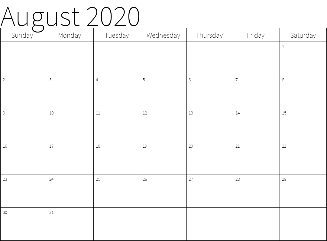 August 2020 Calendar Calendar September 2020 To August 2021