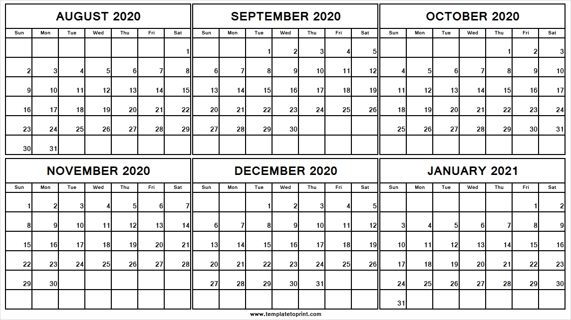 August 2020 To January 2021 Calendar Sunday Start - To Do List Calendar August 2020 To May 2021