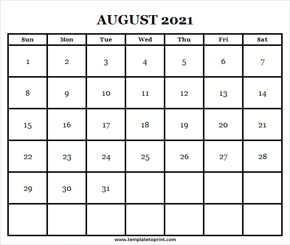 August 2021 Blank Calendar | 2021 Blank Printable Calendar Blank Calendar Pages August 2021