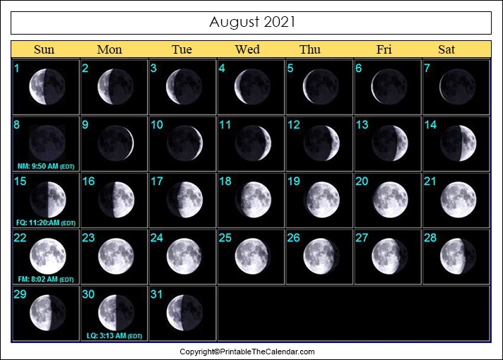 August Full Moon Calendar 2021 | Printable The Calendar August 2021 Calendar With Moon Phases