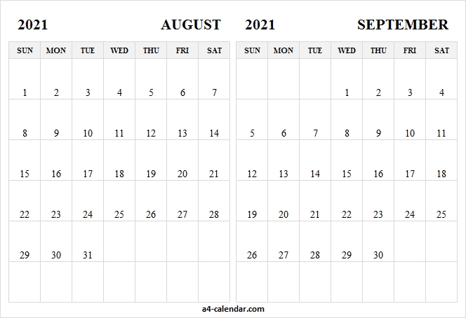 August September 2021 Calendar Editable - A4 Calendar Calendar September 2020 To August 2021