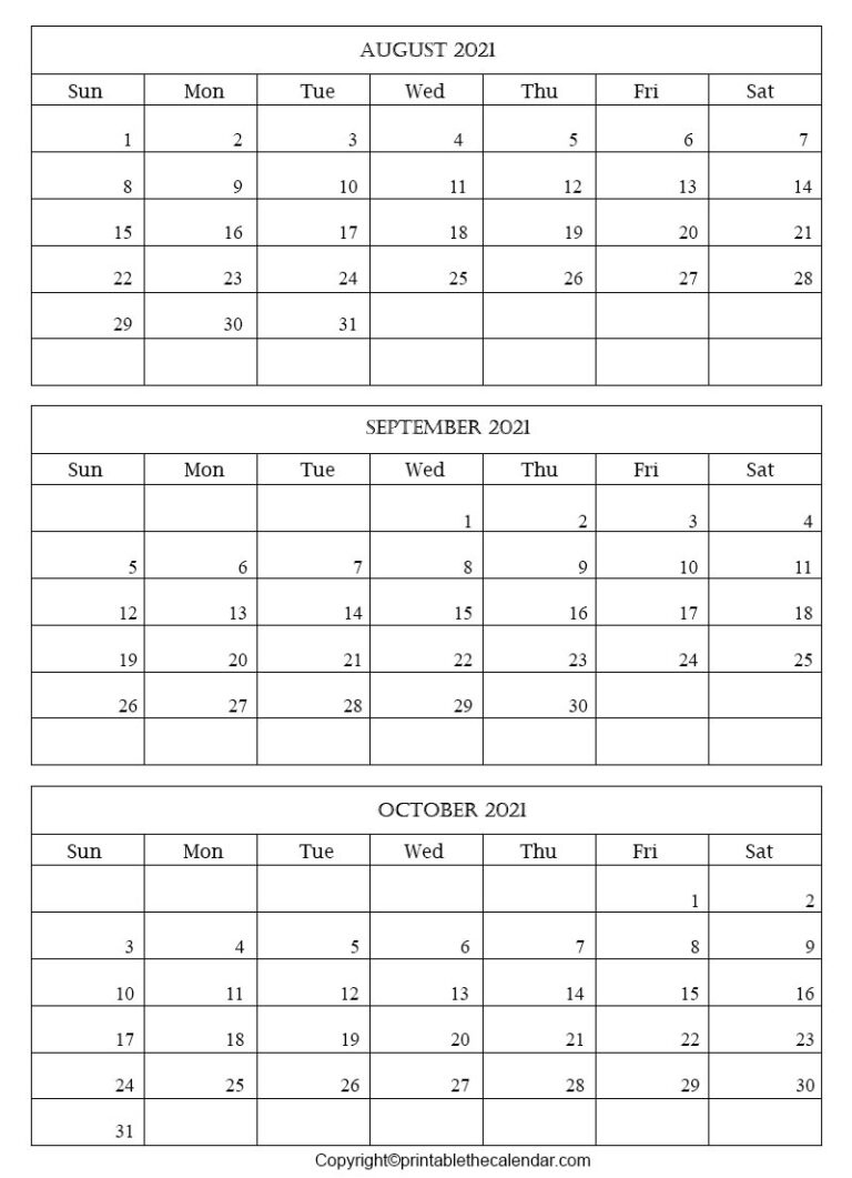 August September October 2021 Calendar [Free Printable Template] | Printable The Calendar 2021 September October Calendar
