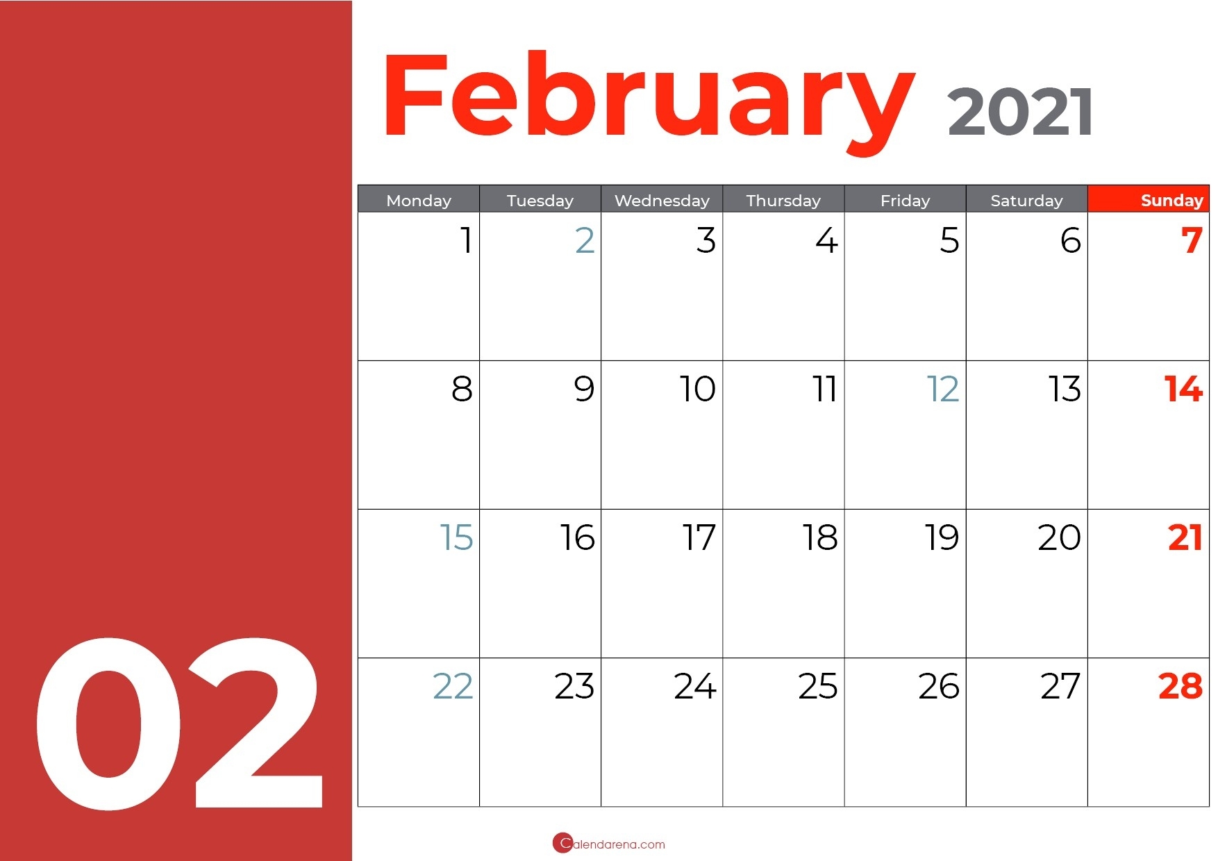Best Free ?? Blank February Calendar 2021 - Calendarena Show Me A Calendar For December 2021