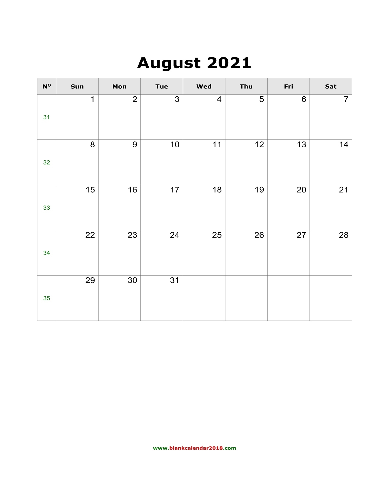 Blank Calendar For August 2021 Blank Calendar Pages August 2021