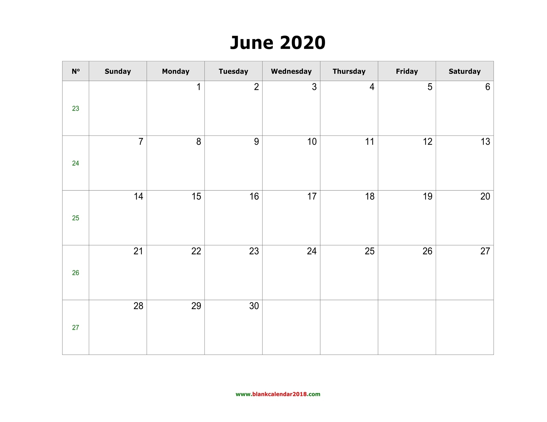Blank Calendar For June 2020 June 2021 Calendar Fillable
