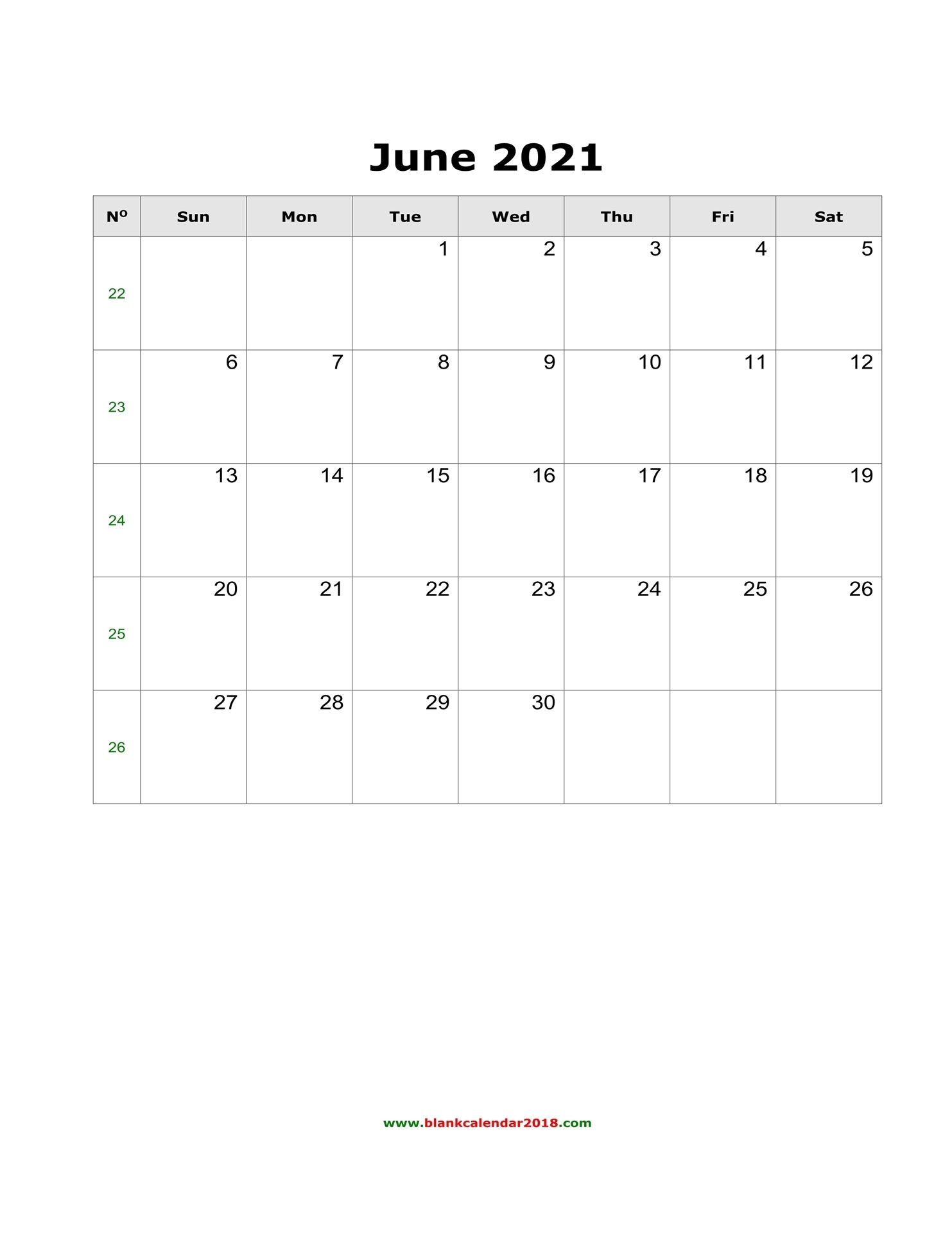 Blank Calendar June 2021 Portrait June 2021 Calendar Blank