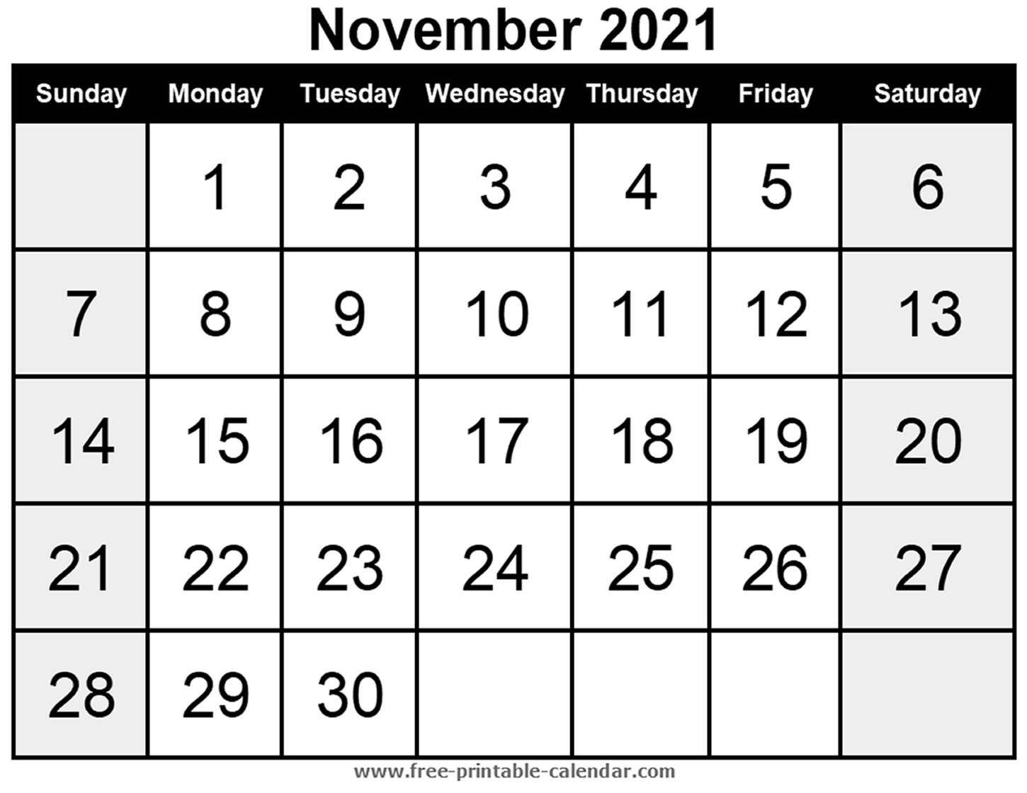 Blank Calendar November 2021 - Free-Printable-Calendar November 2021 Calendar Printable