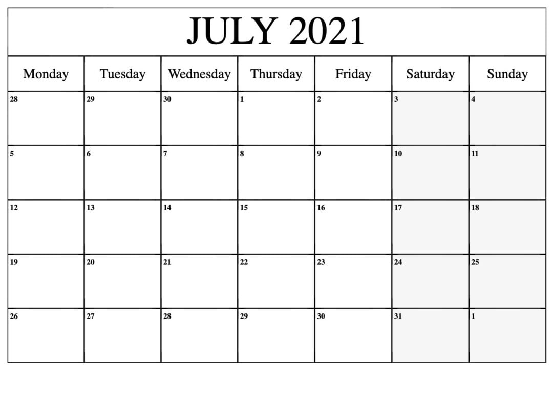 Blank July 2021 Calendar Editable Pdf - Thecalendarpedia February To July 2021 Calendar