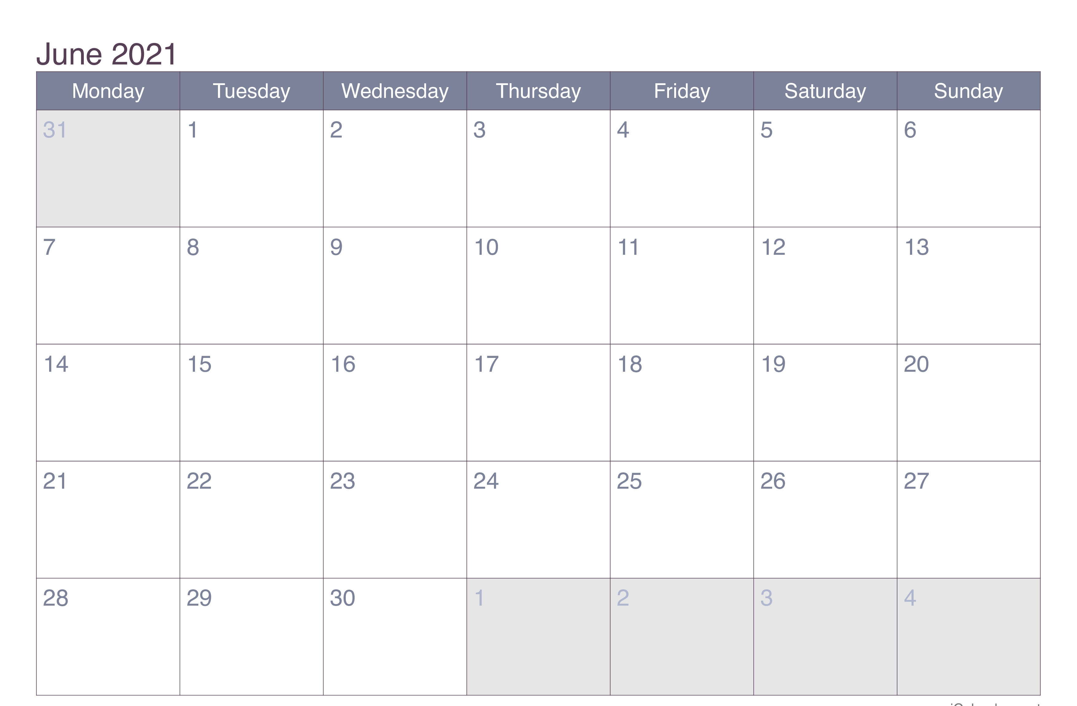 Blank June Calendar 2021 Editable Template Free Download June 2021 Calendar Editable