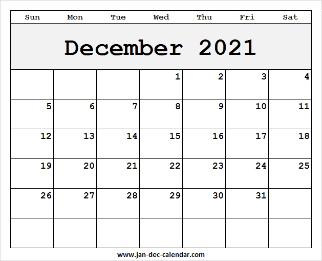 Blank Printable December Calendar 2021 Template Free Month Of December 2021 Calendar