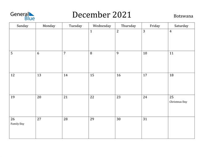 Botswana December 2021 Calendar With Holidays December 2020 Through March 2021 Calendar