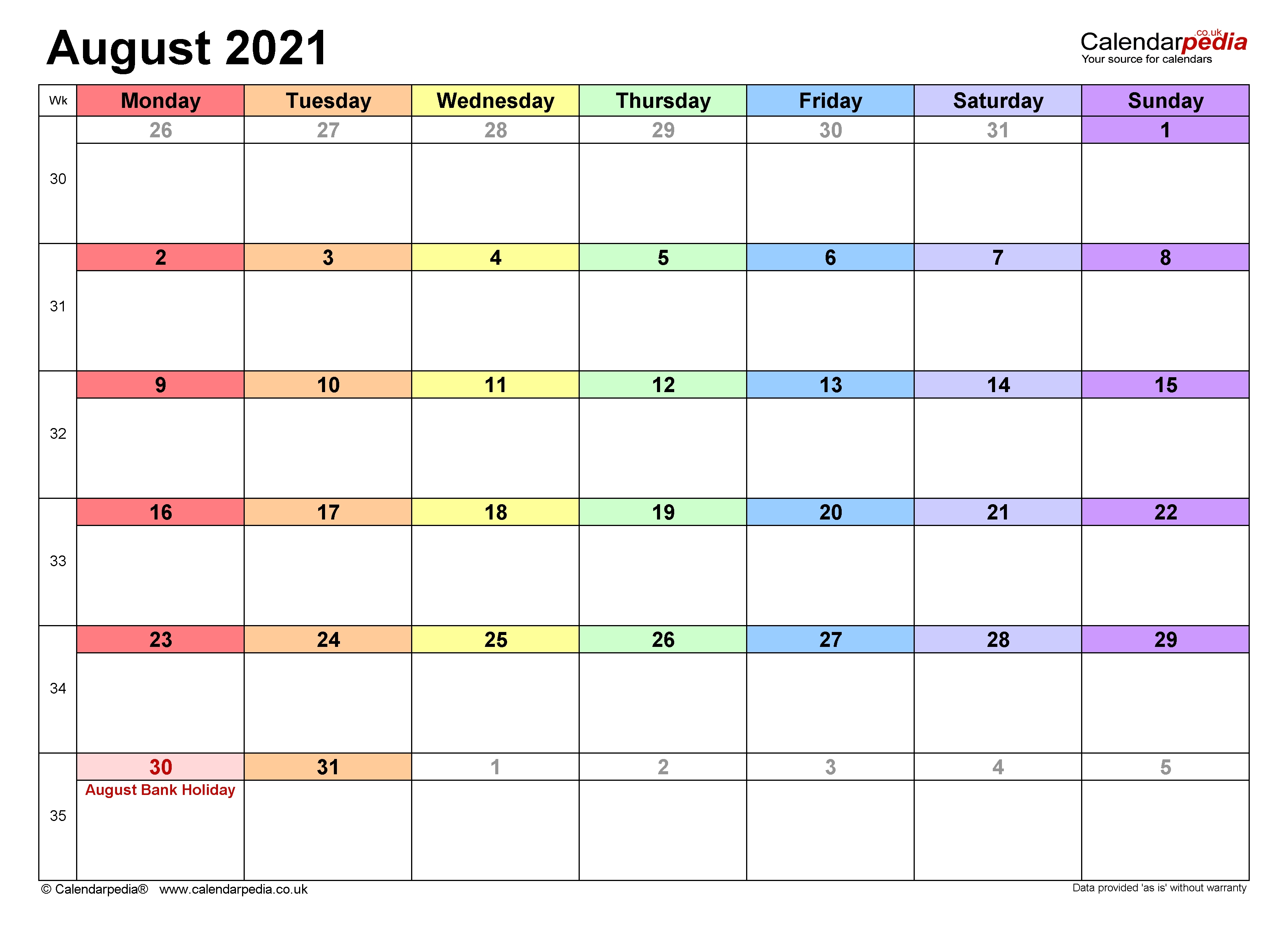 Calendar August 2021 Uk With Excel, Word And Pdf Templates Blank Calendar Pages August 2021