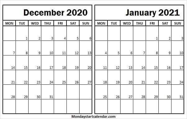 Calendar Dec 2020 Jan 2021 Template - Monthly Calendar Template 2020 December 2021 Calendar Canada