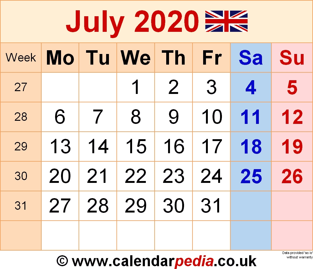 Calendar July 2020 Uk With Excel, Word And Pdf Templates Sept 2020 To July 2021 Calendar